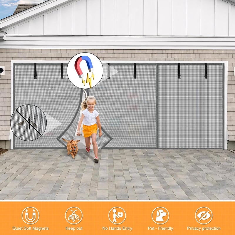 LIAMST Privacy Garage Door Screen Blackout for 1 Car Garage-10x9FT Privacy Silver Grey Heavy Duty Magnetic Garage Screen, Hands Free, Magnetic Privacy Garage Screen Door - Image 3